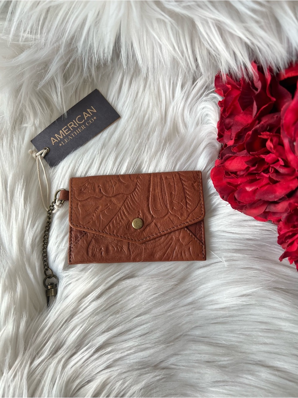 American Leather Co. Embossed Brown Leather Card And Key Wallet